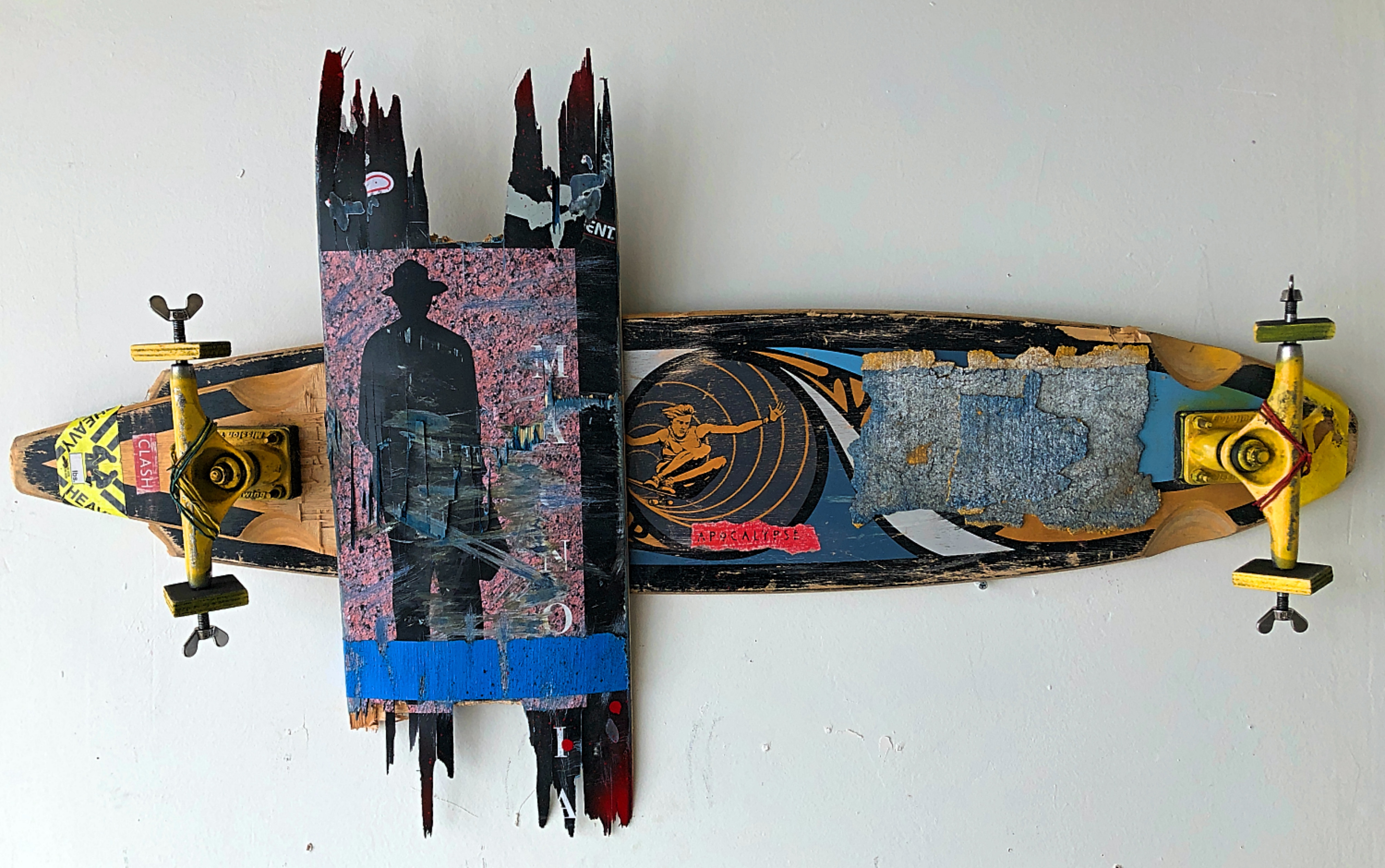 NO FREE RIDE, 2020 | Recycled skateboards, paint, tape and wood, 16” x 42” | SOLD